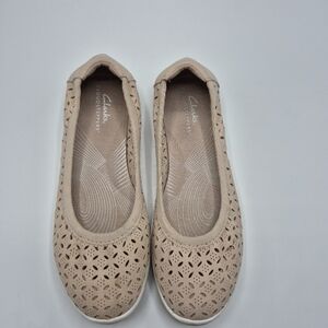 Clarks Women's Taupe Laser-Cut Slip-On Flats